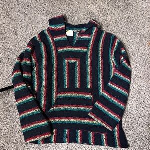 Striped Baja Hoodie Sweater in Black, Teal & Red